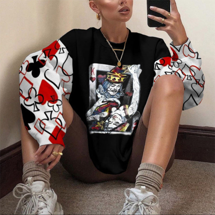 Casual Printed Round Neck Pullover Loose Sweatshirt