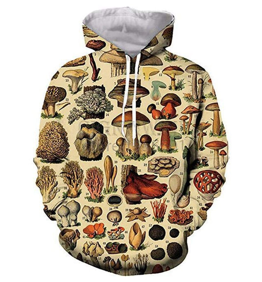 Men Mushroom Head Printed Loose Hooded Sweatshirt