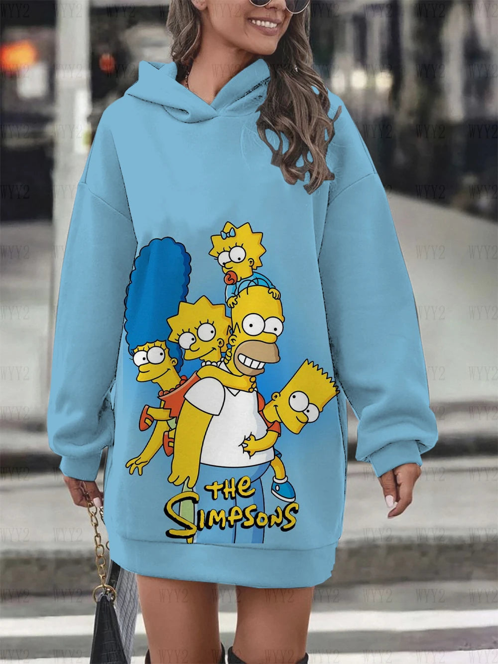 New Winter Hooded Sweatshirt Dress Disney The Simpsons Printed Pullover Sweatshirt Casual Fashion Street Style Women's Sweatshir