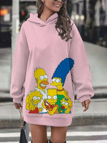 New Winter Hooded Sweatshirt Dress Disney The Simpsons Printed Pullover Sweatshirt Casual Fashion Street Style Women's Sweatshir