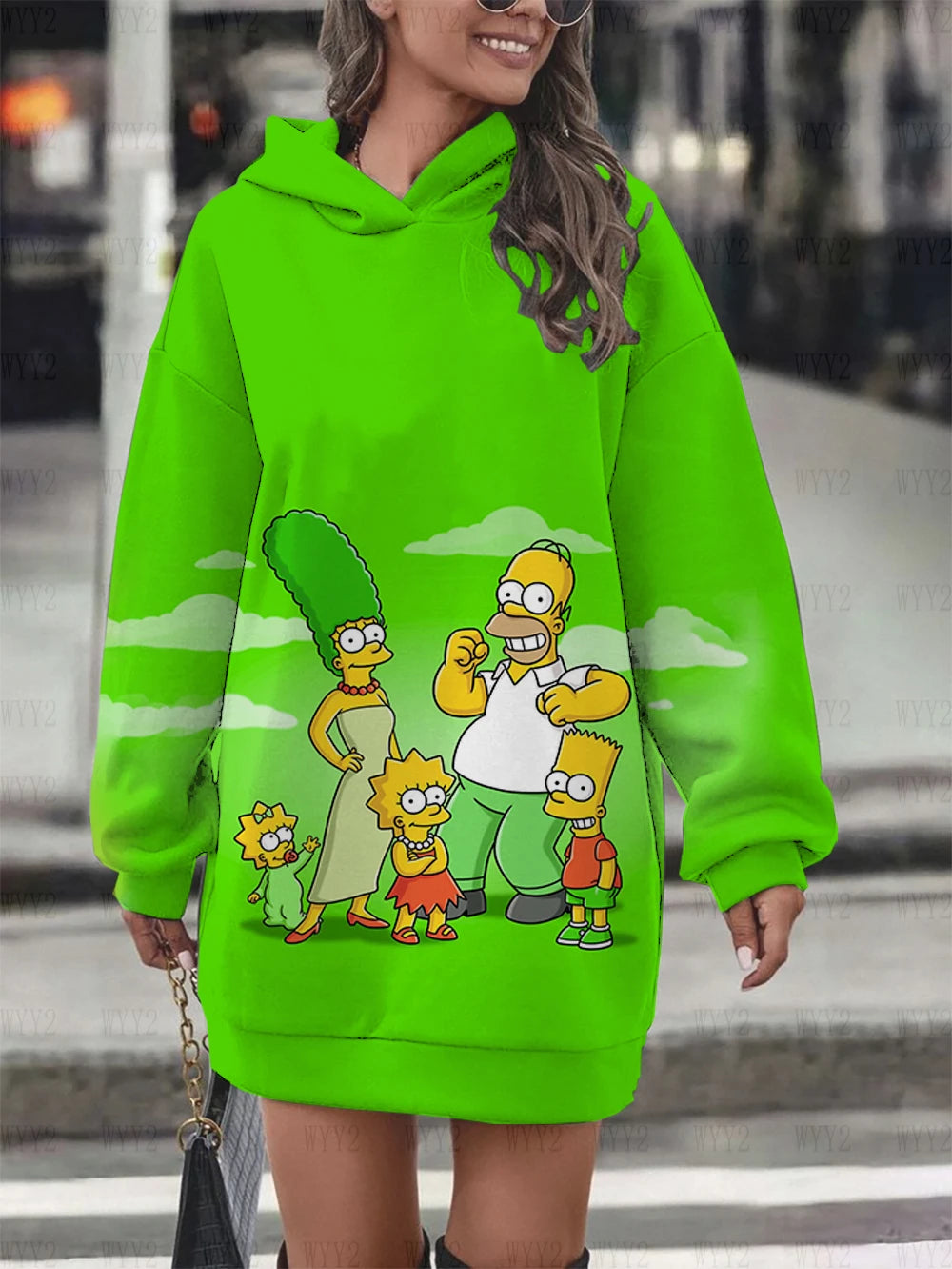 New Winter Hooded Sweatshirt Dress Disney The Simpsons Printed Pullover Sweatshirt Casual Fashion Street Style Women's Sweatshir
