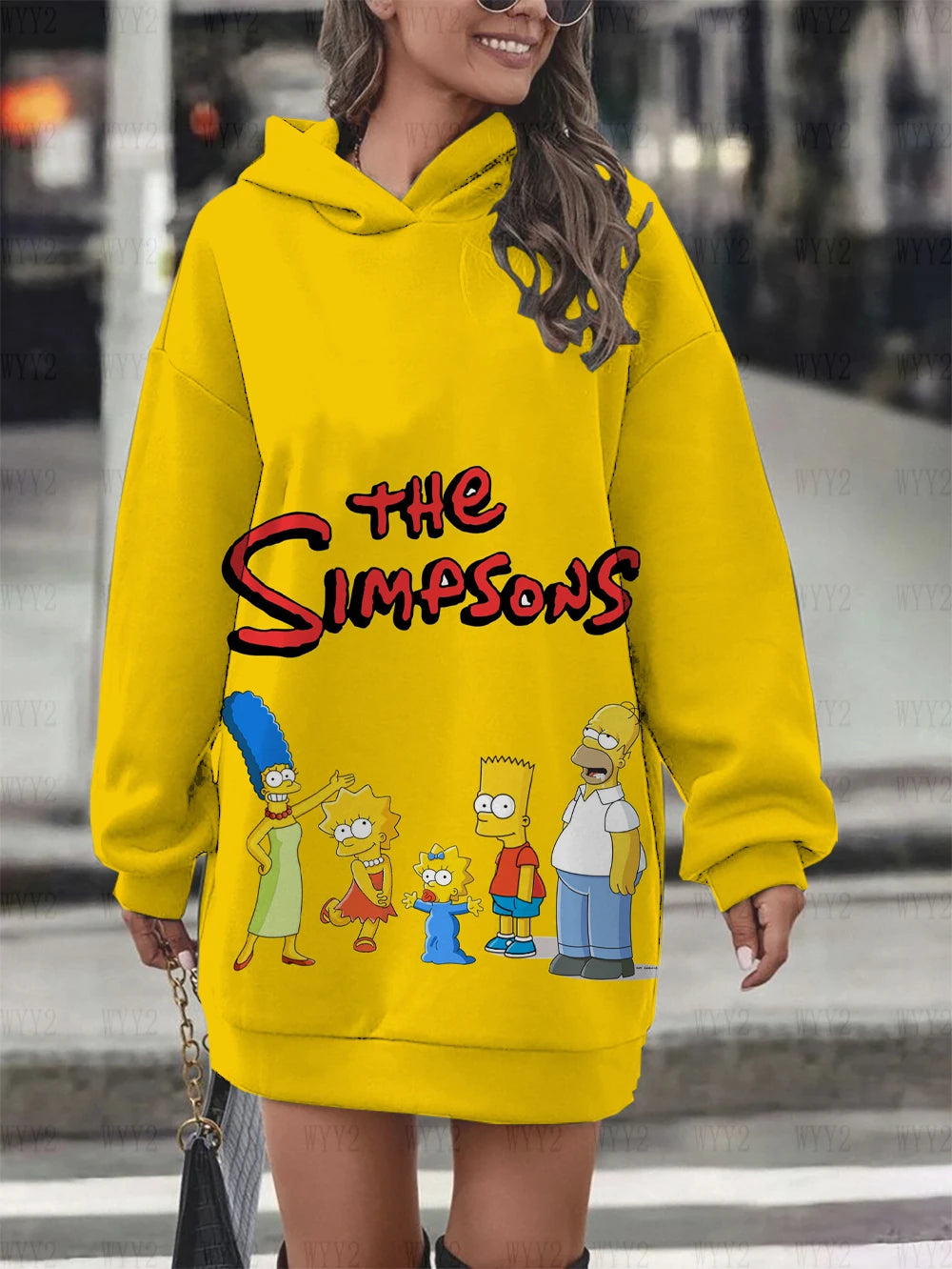New Winter Hooded Sweatshirt Dress Disney The Simpsons Printed Pullover Sweatshirt Casual Fashion Street Style Women's Sweatshir