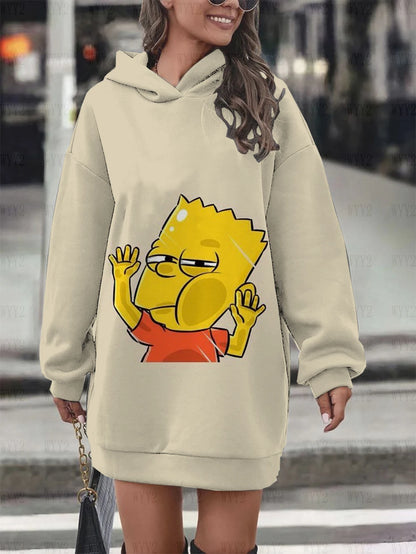 New Winter Hooded Sweatshirt Dress Disney The Simpsons Printed Pullover Sweatshirt Casual Fashion Street Style Women's Sweatshir