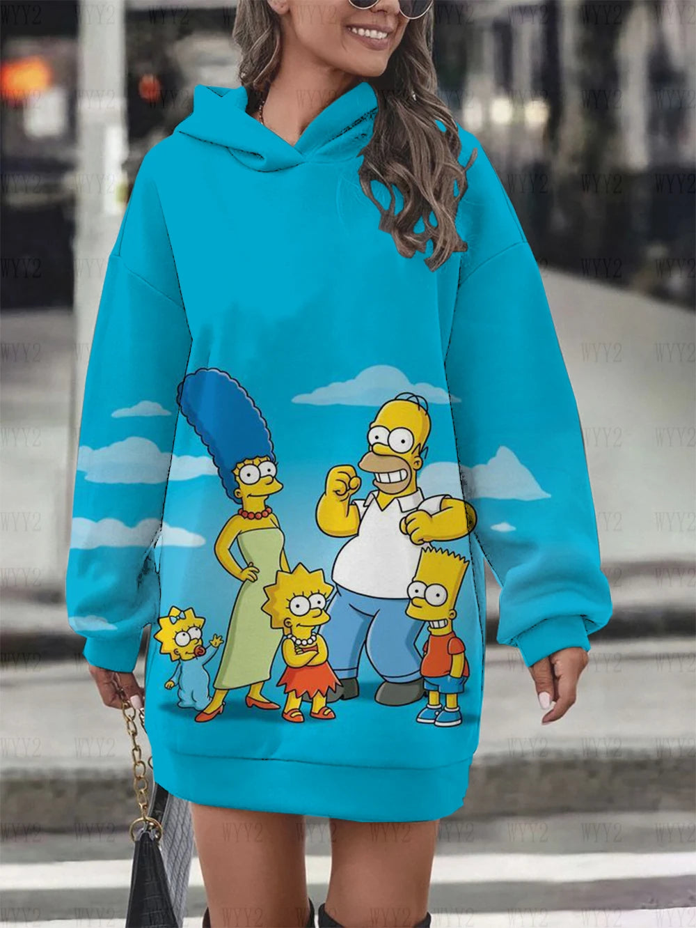 New Winter Hooded Sweatshirt Dress Disney The Simpsons Printed Pullover Sweatshirt Casual Fashion Street Style Women's Sweatshir