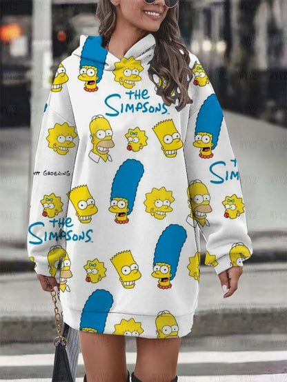 New Winter Hooded Sweatshirt Dress Disney The Simpsons Printed Pullover Sweatshirt Casual Fashion Street Style Women's Sweatshir